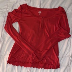 red, long sleeve shirt, WORN ONCE